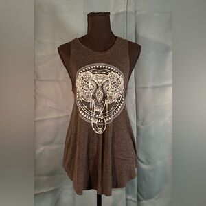 Peaceful Warrior- Elephant Graphic Sleeveless Tank Top - Charcoal - S
